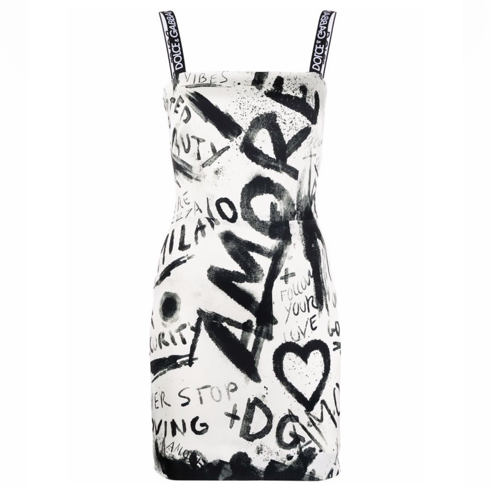 Short charmeuse dress with DG graffiti print size IT 42